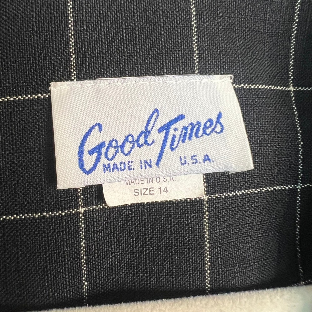 Good Times Vintage Black White Windowpane Horsebit Blazer Top Short Sleeve 14 - Picture 8 of 9